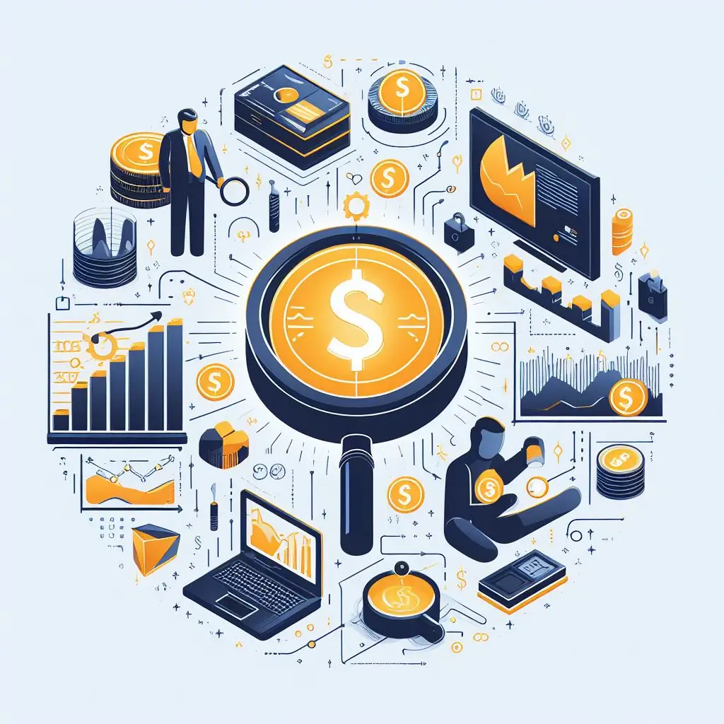 Financial investment concept with dollar symbols, charts, and digital finance elements
